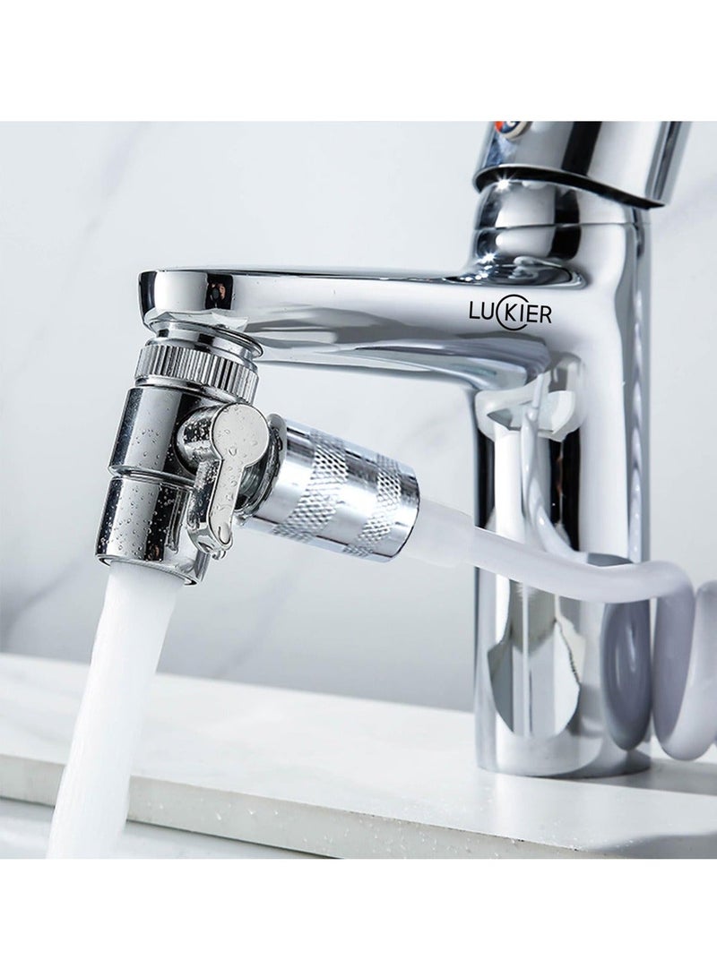 أكثر حظا صنبور بيديه محمول من الفولاذ المقاوم للصدأ للسفر، مجموعة شطاف معززة لتدفق المياه، خرطوم بطول 4 أمتار، نوعان من القواعد، مجموعة محولات. مناسب للمنزل/الفندق/التخييم/رعاية الأطفال - Image 4