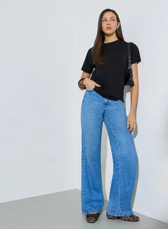 ستايلي Black Regular Fit Round Neck T-Shirt