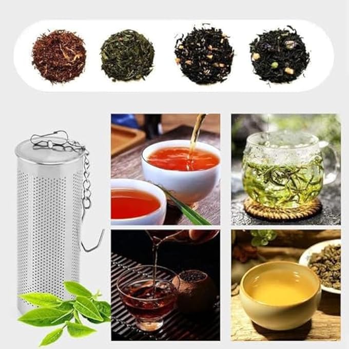 أكس سبرينج مصفاة شاي مكونة من 4 قطع للشاي السائب مع غطاء، مصفاة شاي من الفولاذ المقاوم للصدأ مع وصلة شبكية، مصفاة شاي أوراق سائبة لإبريق الشاي لمعظم أنواع الأكواب - Image 5