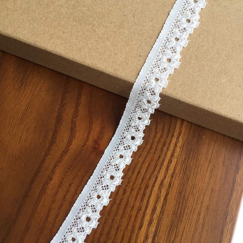 LUMKET 06 Inches Wide 10 Yards Stretch Trim Lace Ribbon with Floral Pattern for Bridal Wedding Decorations Sewing DIY Making and DIY Crafts 9091 White