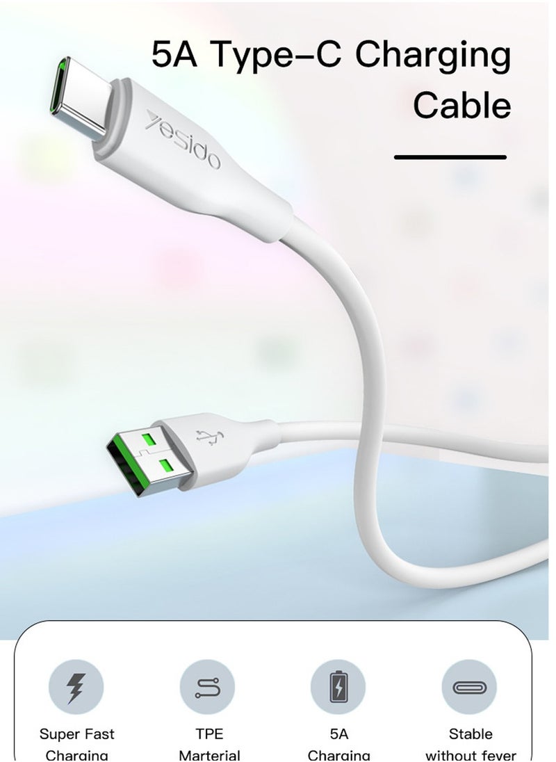 Yesido - CA72 Support QC3.0 1.2M Fast 5A USB To Type-C Transmission Data Phone Charging Data Cable White - Image 1