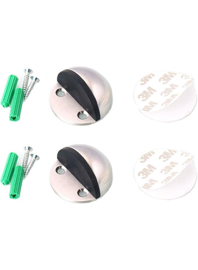 PROMASS promass Floor Door Stoppers - Stainless Steel Safety Door Stopper with Rubber Bumper, Floor Mounted Doorstop with Hardware Screws and 3M Adhesive, Heavy Duty Brushed Finish Door Stop (2)  - Image 1