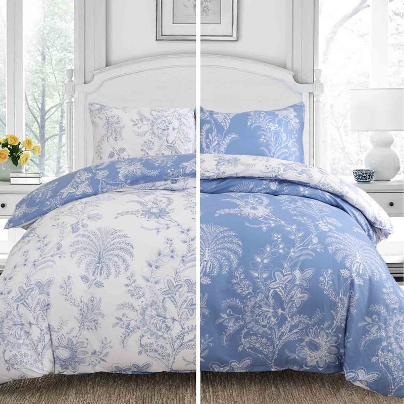 ETDIFFE Floral Duvet Cover Queen Size 3pc Reversible Farmhouse Botanical Flower Pattern Printed Microfiber Comforter Cover Set Aesthetic Soft  Lightweight Quilt Cover Light Blue and White