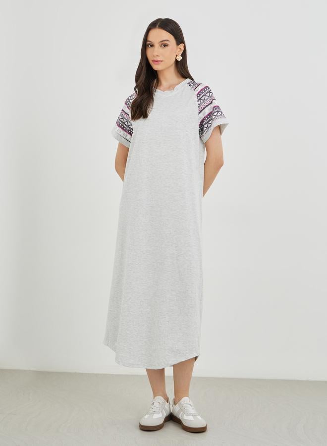 Take Two Printed Raglan Sleeve Round Neck Midi Dress - Image 1