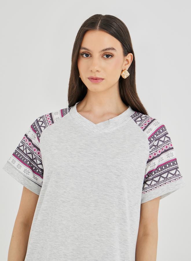 Take Two Printed Raglan Sleeve Round Neck Midi Dress - Image 4