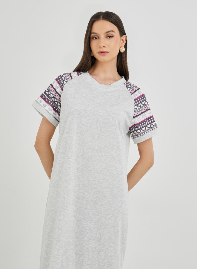 Take Two Printed Raglan Sleeve Round Neck Midi Dress - Image 3