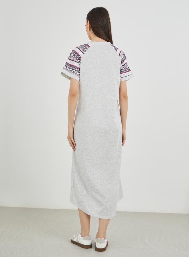 Take Two Printed Raglan Sleeve Round Neck Midi Dress - Image 5