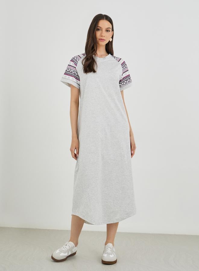Take Two Printed Raglan Sleeve Round Neck Midi Dress - Image 2