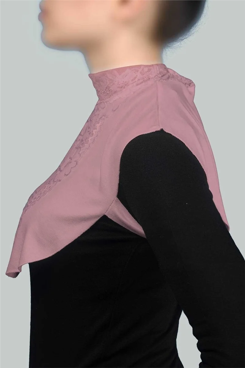 Altobeh Women's Combed Cotton Hijab Circle Collar Lace Neck Collar - Dark Pink