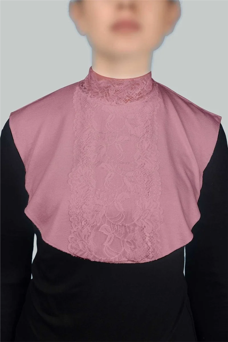 Altobeh Women's Combed Cotton Hijab Circle Collar Lace Neck Collar - Dark Pink