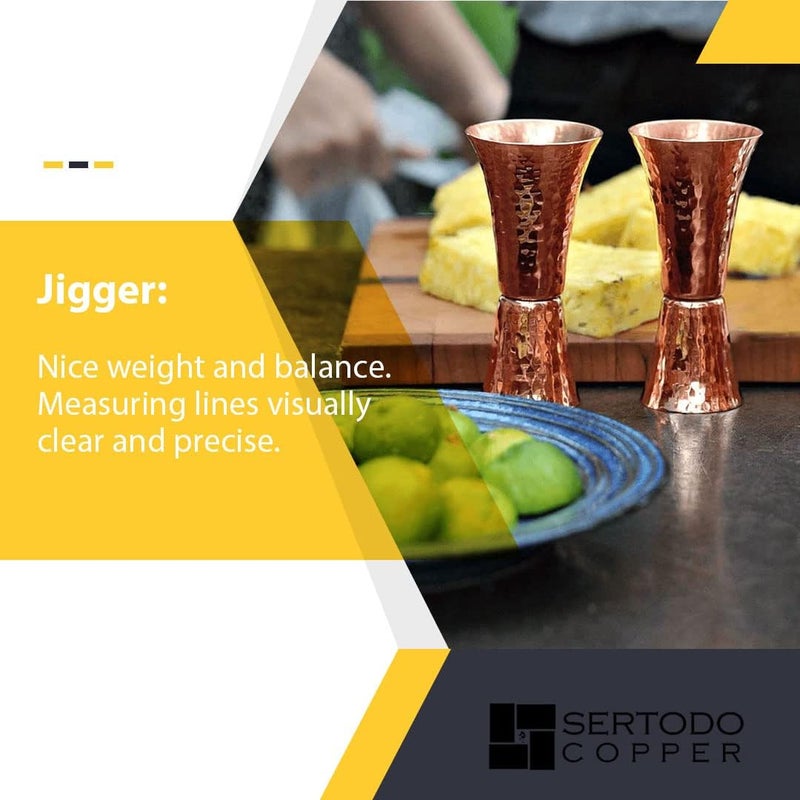 Sertodo Copper Jigger, Double sided jigger, 1 and 2 ounce cups and graduated measurements, Pure Copper, Heavy Gauge, Hand Hammered - Image 4