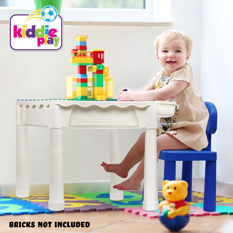Kiddie Play طاولة كتل البناء للأطفال 7 في 1 مجموعة طاولة أنشطة للأطفال، مع كرسي و 2 صندوق تخزين معلق، متوافقة مع كتل البناء - Image 2