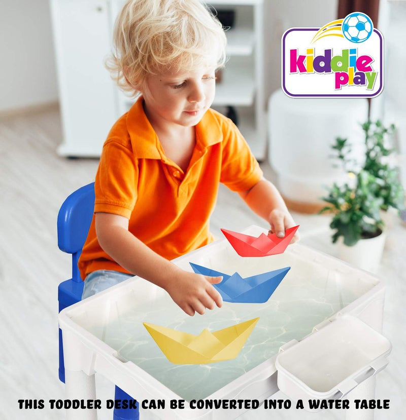 Kiddie Play طاولة كتل البناء للأطفال 7 في 1 مجموعة طاولة أنشطة للأطفال، مع كرسي و 2 صندوق تخزين معلق، متوافقة مع كتل البناء - Image 5