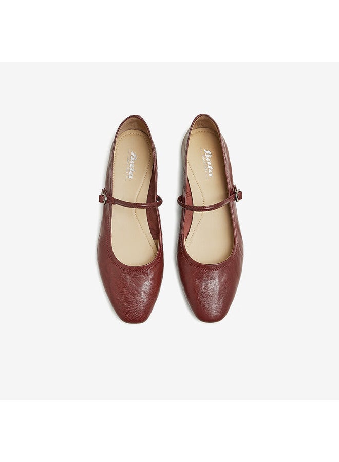 Bata Mary Jane Single Shoes Women'S Spring Mall Sheepskin Soft Bottom Shallow Mouth Shoes Afy34Aq5 Burgundy 34 - Image 2