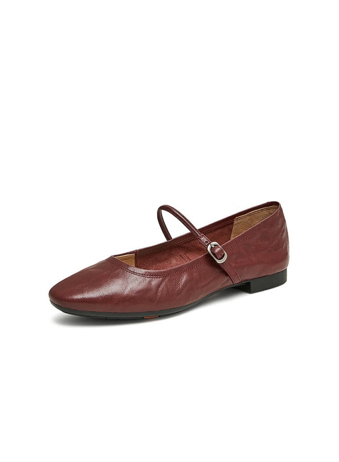 Bata Mary Jane Single Shoes Women'S Spring Mall Sheepskin Soft Bottom Shallow Mouth Shoes Afy34Aq5 Burgundy 34 - Image 4