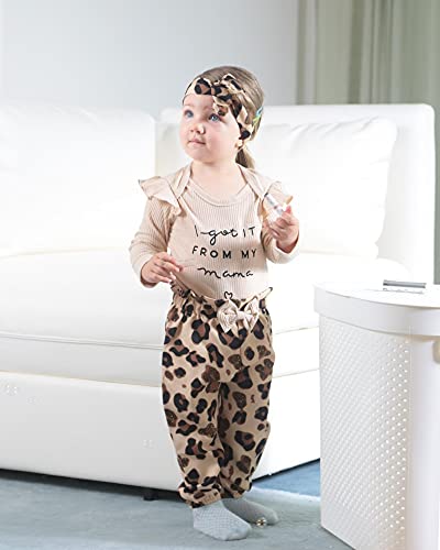 DISAUR Baby Girls' Clothing Long Sleeve Apricot Ruffle Romper Leopard Pants Infant Girl Clothes 3 Months 6 Months - Image 2