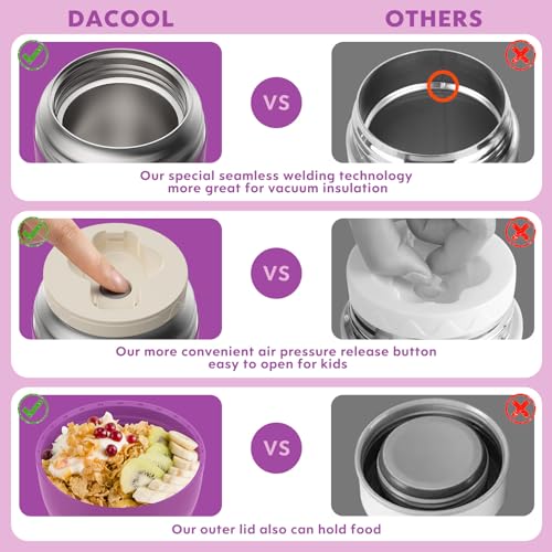 DaCool Insulated Food Jar Food Thermo Insulated Lunch Container 16 oz Vacuum Stainless Steel Kids Thermo for Hot Cold Food for Kids Adult with Spoon Leak Proof for School Office Travel, Purple - Image 4