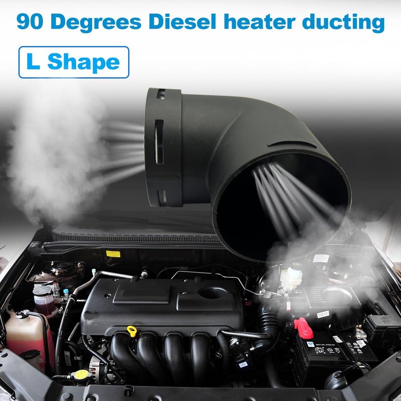 Cotonlake Diesel Air Heater Duct Connector60mm24inch LShape Elbow Ducting Pipe Outlet Connector for Diesel Air Parking Caravan HeatersBlack Plastic - Image 4