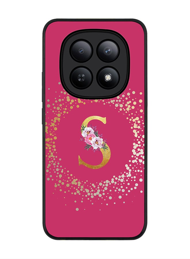 For Xiaomi Redmi Note 15 5G / Poco M8 Case,Slim fit Camera Protection, Shockproof Thin Phone cover  - Custom Monogram Floral - S ( Deep Pink )