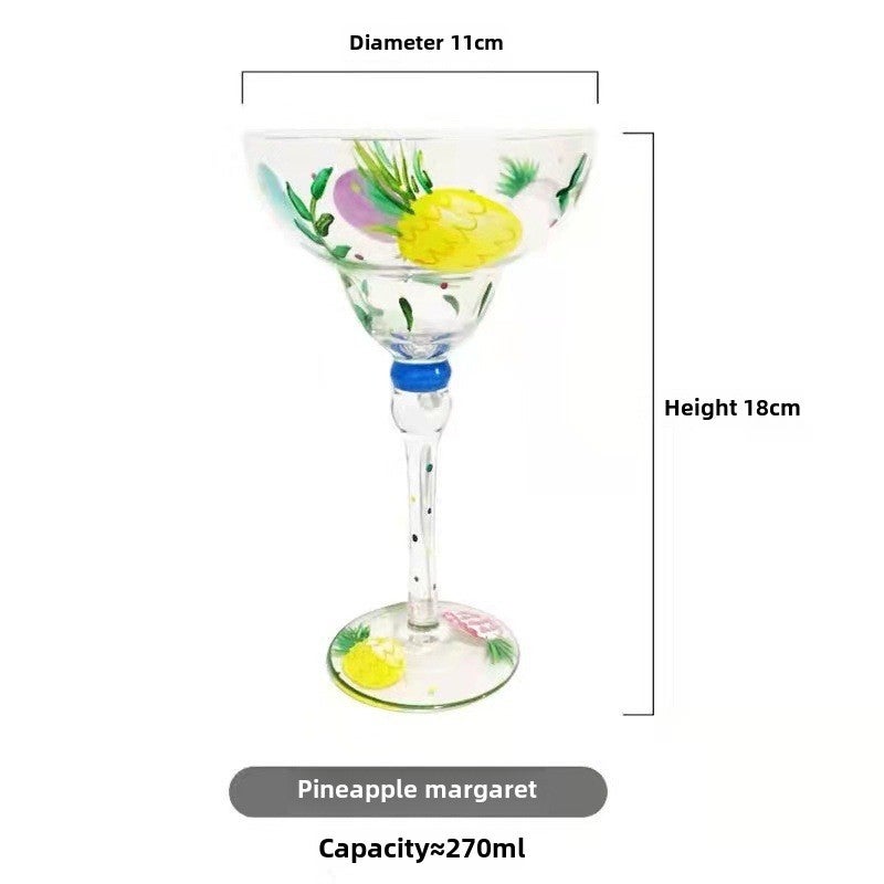 Painted Margarita Wine Glass Crystal Glass Hand-painted Cocktail Mug Alicia Home Goblet(Pineapple Margarita) - Image 2