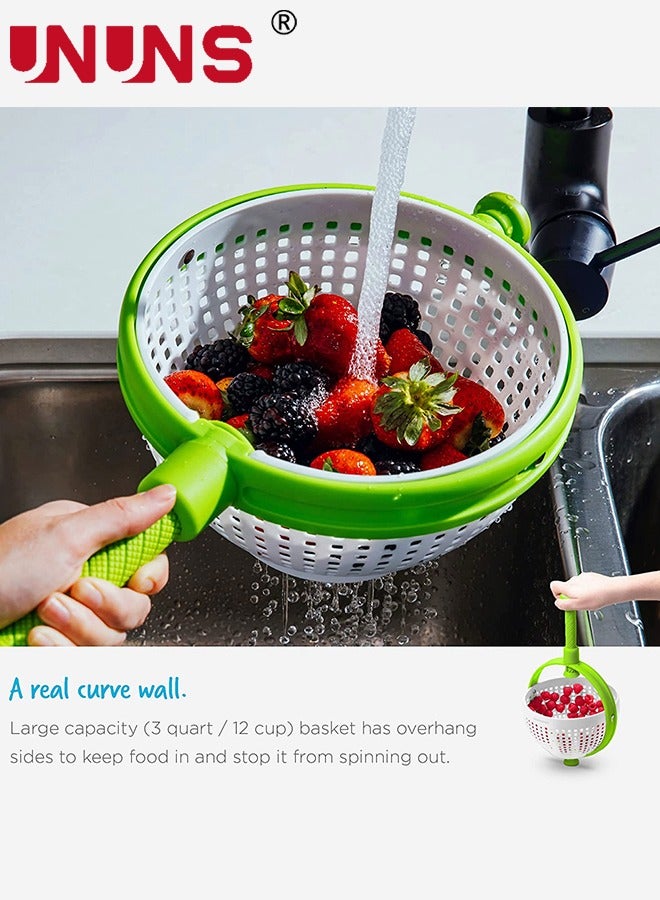 يو إن يو إن أس سلة تصريف الخضروات، مجفف سلطة يدور 360 درجة، مجفف دوار سهل الاستخدام مع مقبض قابل للطي، مجفف فواكه وخضروات سريع الجفاف - Image 4