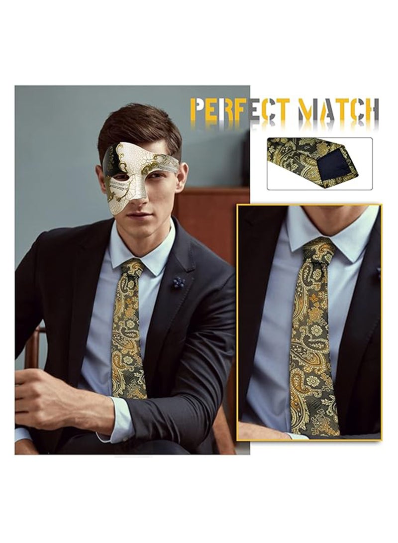 Excefore Mens Masquerade Mask Phantom of The Opera Mask and Silk Necktie Set Venetian Half Face Ball Mask for Costume Parties - Image 2