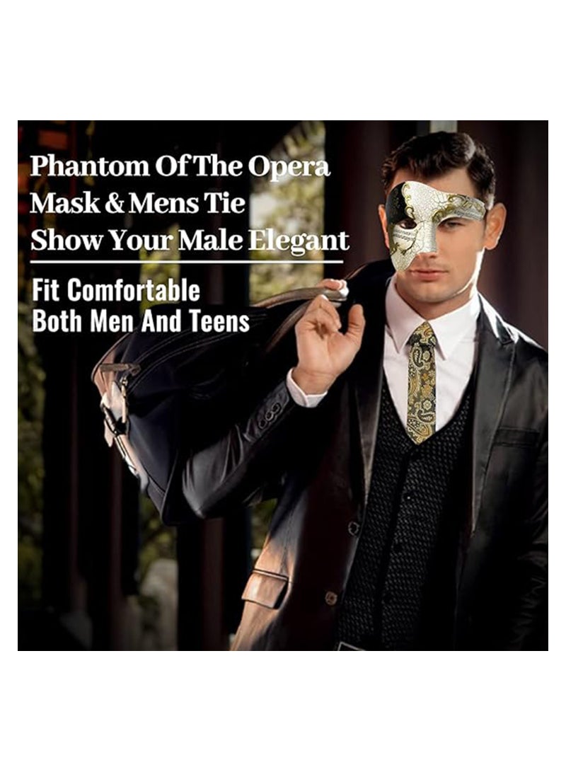 Excefore Mens Masquerade Mask Phantom of The Opera Mask and Silk Necktie Set Venetian Half Face Ball Mask for Costume Parties - Image 5