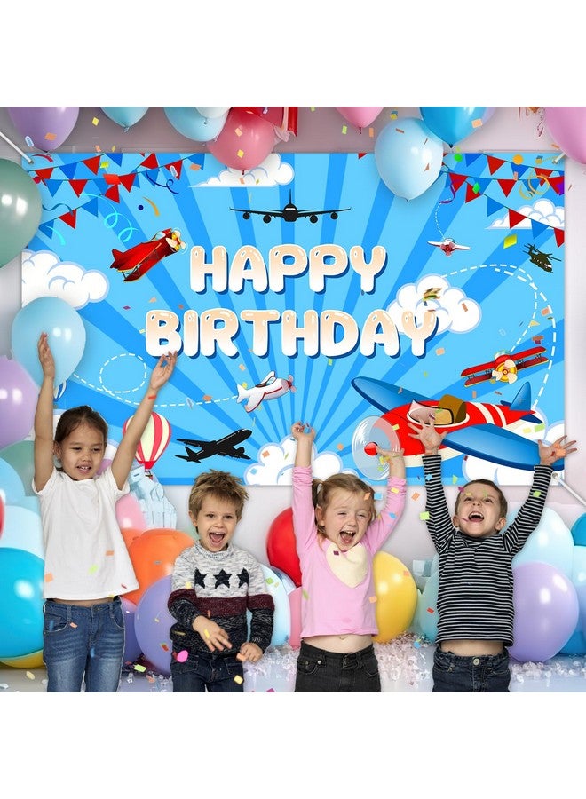 Avezano Airplane Birthday Backdrop Airplane Birthday Decoration Banner For Kids Time Flies Theme Aircraft Happy Birthday Party Background For Flying Enthusiast 70.8 X 43.3 Inch - Image 4