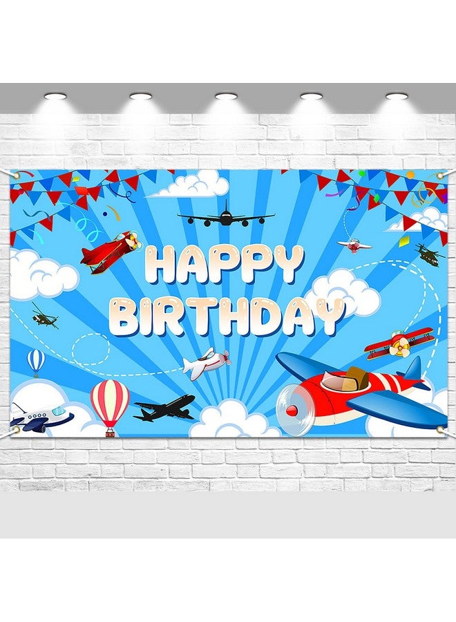 Avezano Airplane Birthday Backdrop Airplane Birthday Decoration Banner For Kids Time Flies Theme Aircraft Happy Birthday Party Background For Flying Enthusiast 70.8 X 43.3 Inch - Image 1