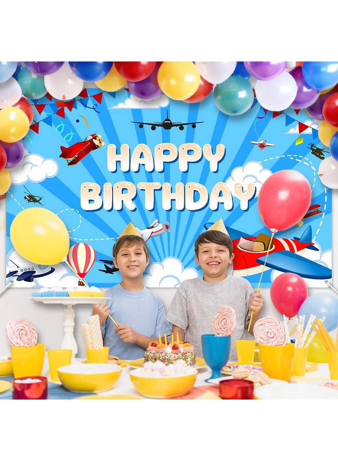 Avezano Airplane Birthday Backdrop Airplane Birthday Decoration Banner For Kids Time Flies Theme Aircraft Happy Birthday Party Background For Flying Enthusiast 70.8 X 43.3 Inch - Image 2