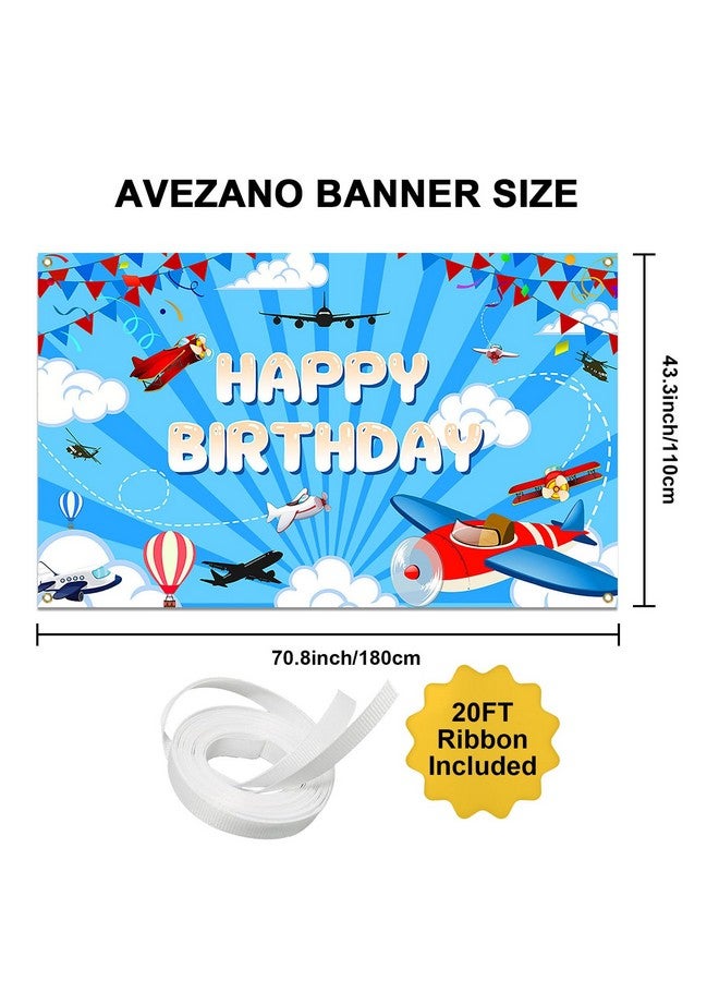 Avezano Airplane Birthday Backdrop Airplane Birthday Decoration Banner For Kids Time Flies Theme Aircraft Happy Birthday Party Background For Flying Enthusiast 70.8 X 43.3 Inch - Image 3