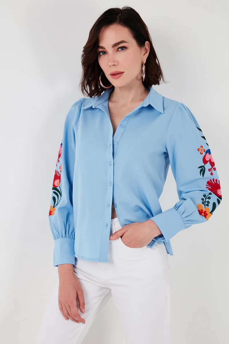 Lela Balloon Sleeve Floral Embroidered Shirt for Women 611GO003