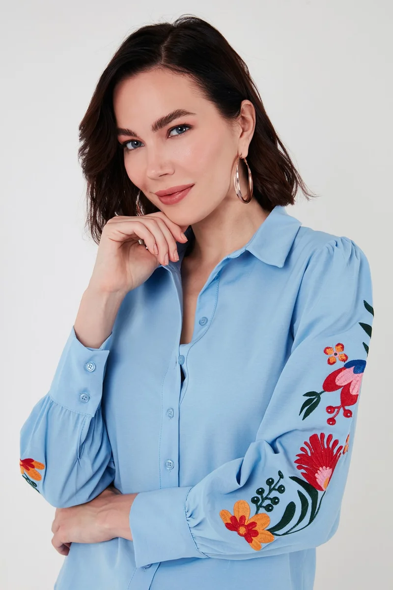 Lela Balloon Sleeve Floral Embroidered Shirt for Women 611GO003