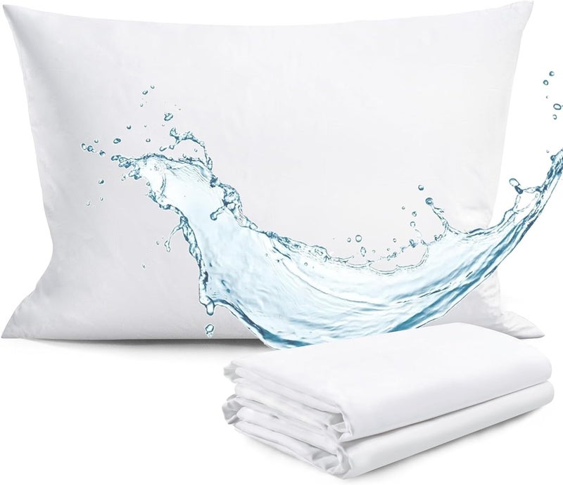 FAUNNA Waterproof Pillow Protectors Zippered Pillow Covers Soft Comfortable Sateen 100% Long-Staple Cotton  Quiet and Breathable Pillowcase Queen Size 2 Pack - Image 1