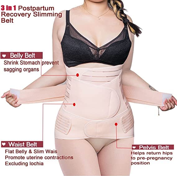 CURVEAR 3 in 1 Postpartum Support Band/Recovery/Waist/Pelvis Belt, Breathable Post Pregnancy Wrap Belt C-section Recovery Shapewear (SKIN, SMALL) - Image 2