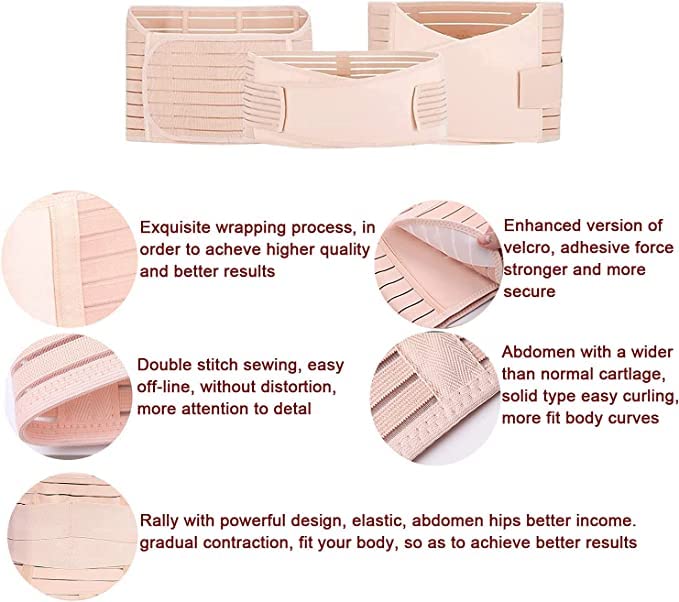 CURVEAR 3 in 1 Postpartum Support Band/Recovery/Waist/Pelvis Belt, Breathable Post Pregnancy Wrap Belt C-section Recovery Shapewear (SKIN, SMALL) - Image 3
