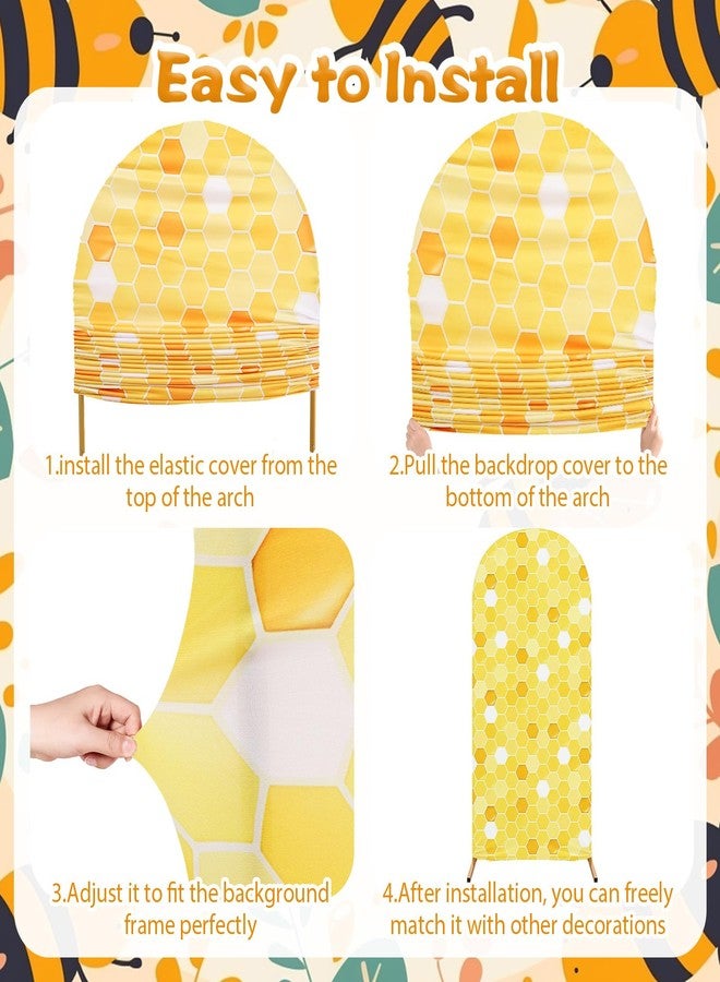 RimCereal Honey Bee Birthday Party Decoration Set of 3 Arch Cover Spandex Fitted Wedding Arch Stand Covers for Bee Theme Birthday Party, 4ft, 5ft, 6ft - Image 4