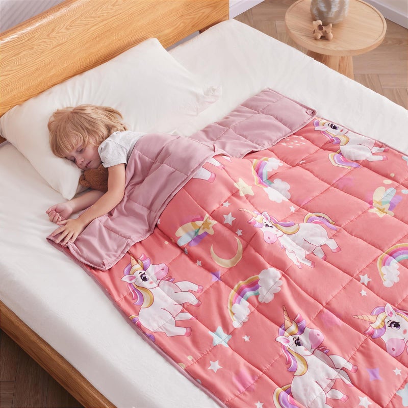 anfie Weighted Blanket Kids(36""x48"" 3lbs) Weighted Blanket Cooling Blanket for Sleeping Throw Size Breathable Blanket with Premium Glass Bead(Red Unicorn)
