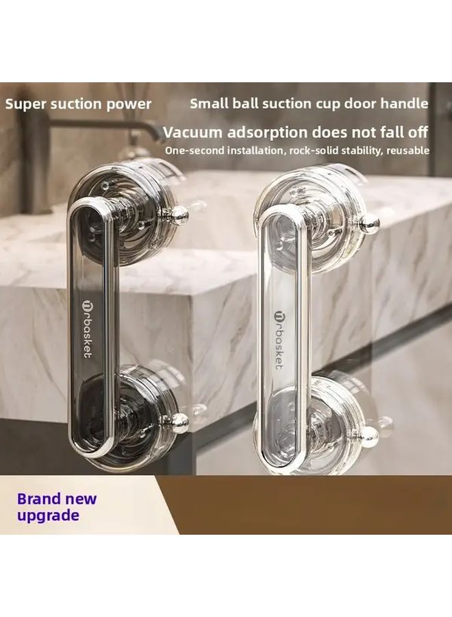 Transparent Gray Suction Cup Door Handle No Drill Installation Heavy Duty Plastic Aluminum Ergonomic Grip - Image 1