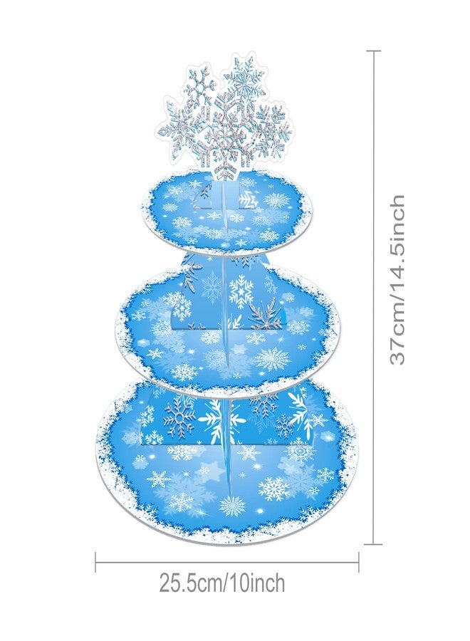 Lide Road 3-Tier Frozen Birthday Party Supplies Christmas Snowflake Cardboard Cupcake Stand Cake Tower Winter Wonderland Round Dessert Stand - Image 2