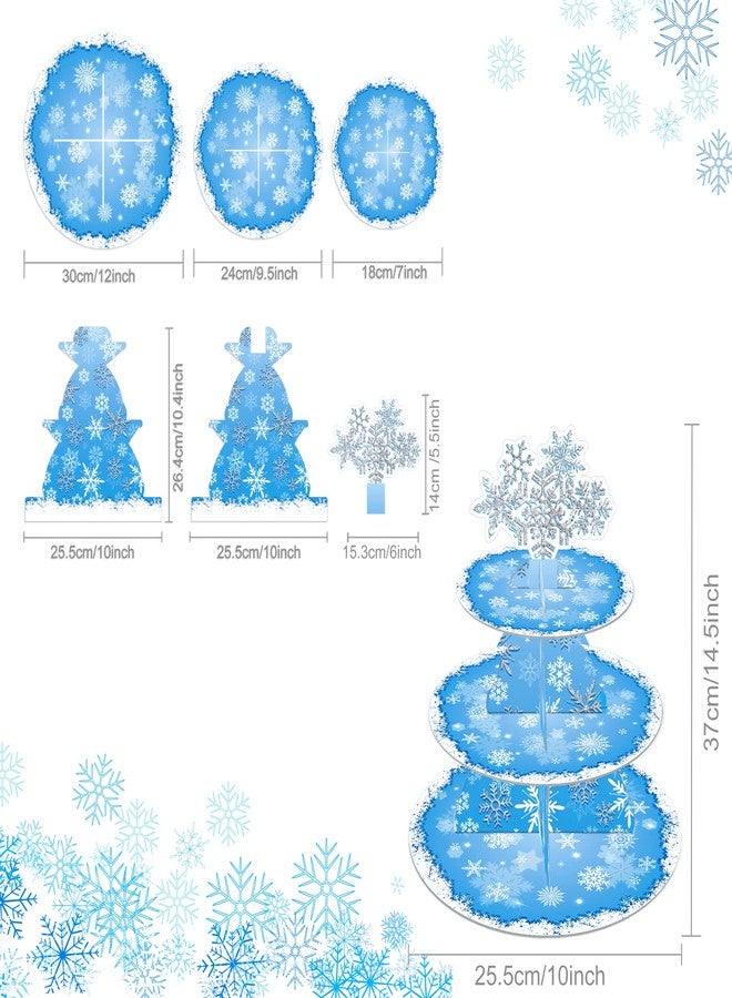 Lide Road 3-Tier Frozen Birthday Party Supplies Christmas Snowflake Cardboard Cupcake Stand Cake Tower Winter Wonderland Round Dessert Stand - Image 4