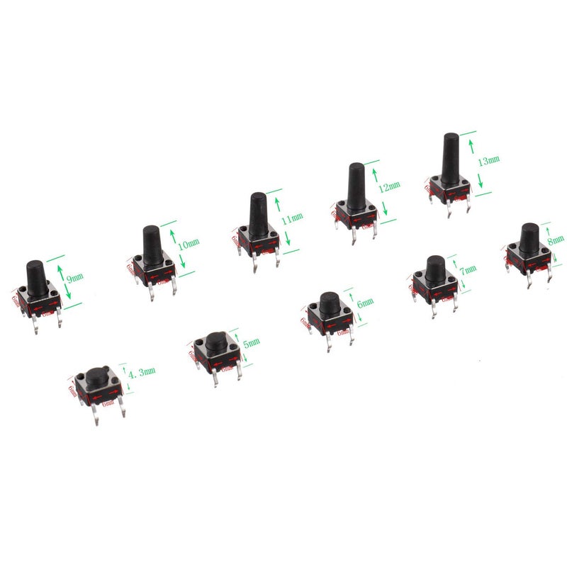 BOJACK 10 Values 200 Pcs 6x6 mm Tactile Pushbutton Switches 4 Pin Momentary Push Button Switches Assortment Kit - Image 4