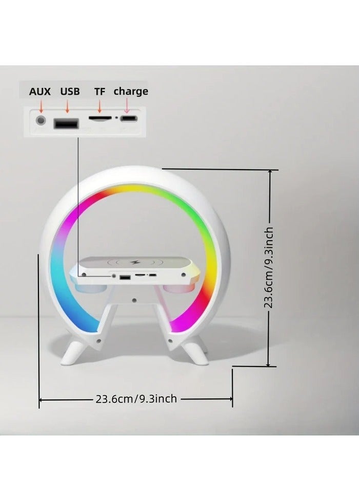 لايت مصباح طاولة ملون مكبر صوت بلوتوث مع شاحن لاسلكي LED ضوء ليلي وساعة منبه - Image 5