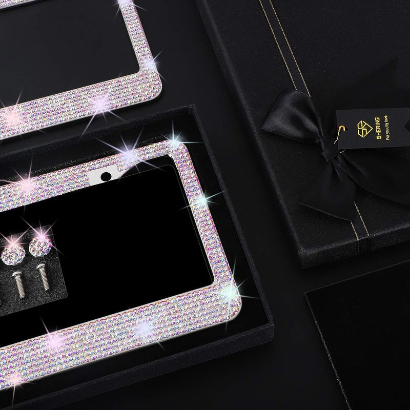 SHERING Bling License Plate Frame - 2 Pack with Premium Gift Box and 1100 Champagne Gold Rhinestones - Image 2