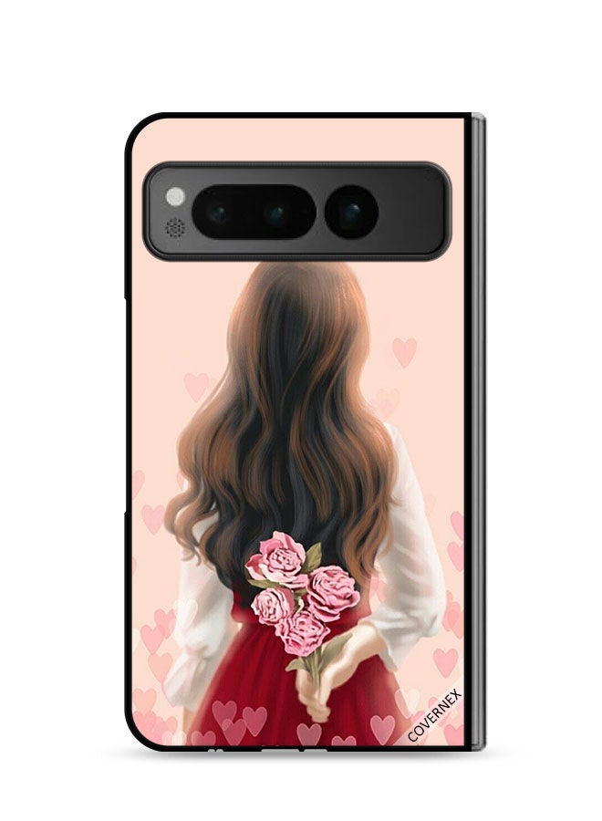 Covernex Google Pixel Fold 5G Protective Case Cover Girl Hiding Flowers - Image 1