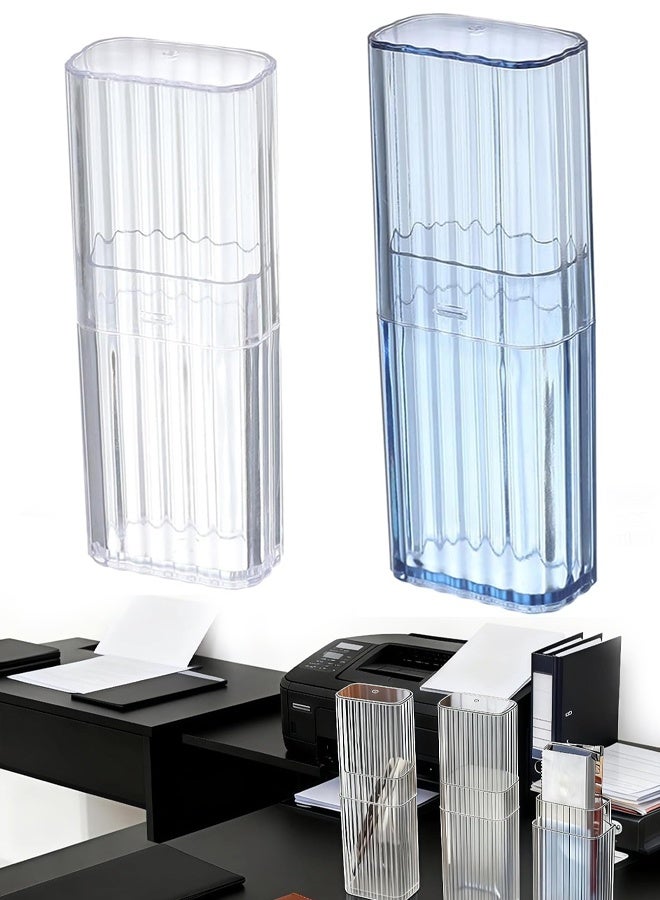 2 Pack Portable Cotton Swab  Holder with Dustproof Lid, Clear & Blue - Image 1