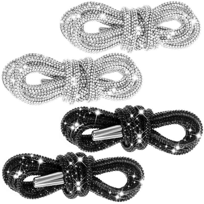 4 Pieces Rhinestone Glitter Rope 55 Shoelaces Crystal Shoe Laces Bling Bling Drawstring Cords Replacement Shiny Round Shoe Laces Sneakers Canvas Athletic Girls Cheerleading Shoes
