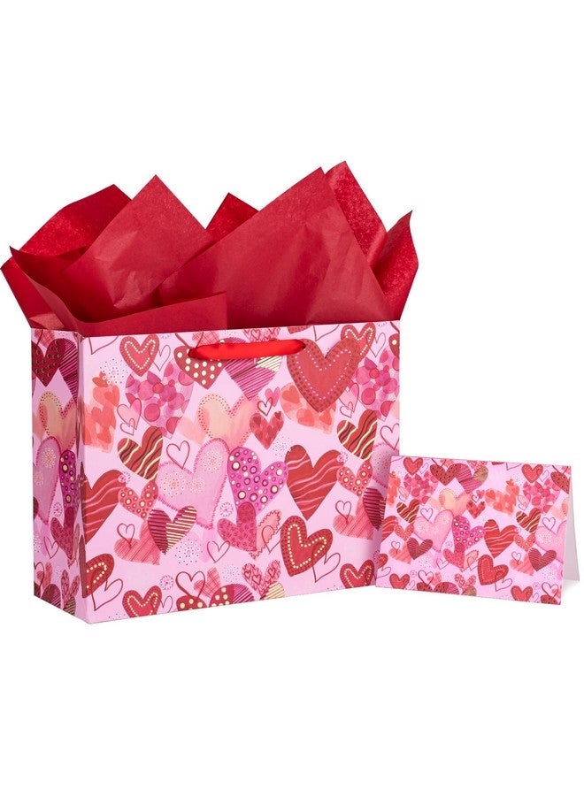 WRAPAHOLIC 13" Large Valentine'S Day Gift Bag With Card And Tissue Paper Sweet Heart With Gold Foil - Image 1