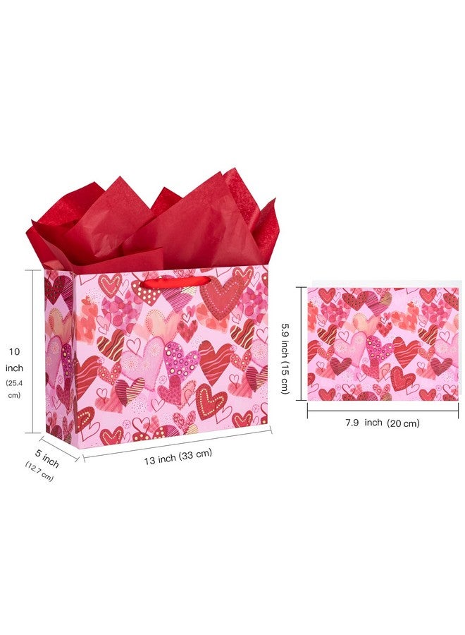 WRAPAHOLIC 13" Large Valentine'S Day Gift Bag With Card And Tissue Paper Sweet Heart With Gold Foil - Image 2