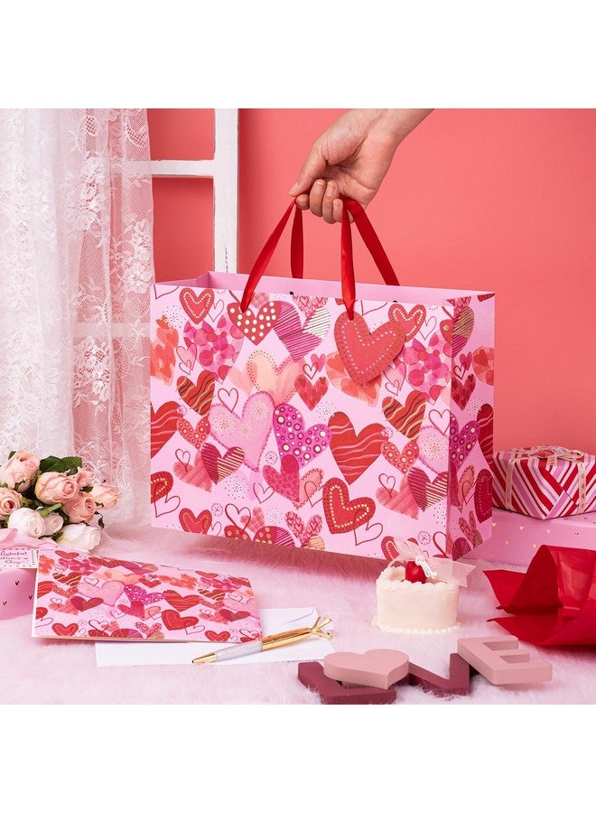 WRAPAHOLIC 13" Large Valentine'S Day Gift Bag With Card And Tissue Paper Sweet Heart With Gold Foil - Image 4